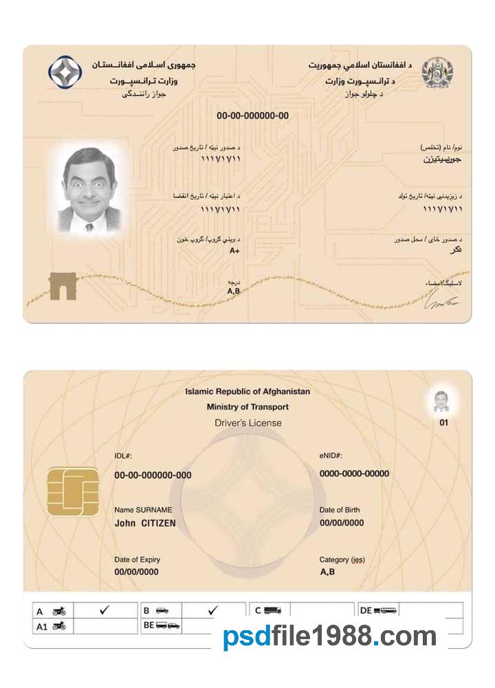 Afghanistan Electronic Driving License 2019-Present